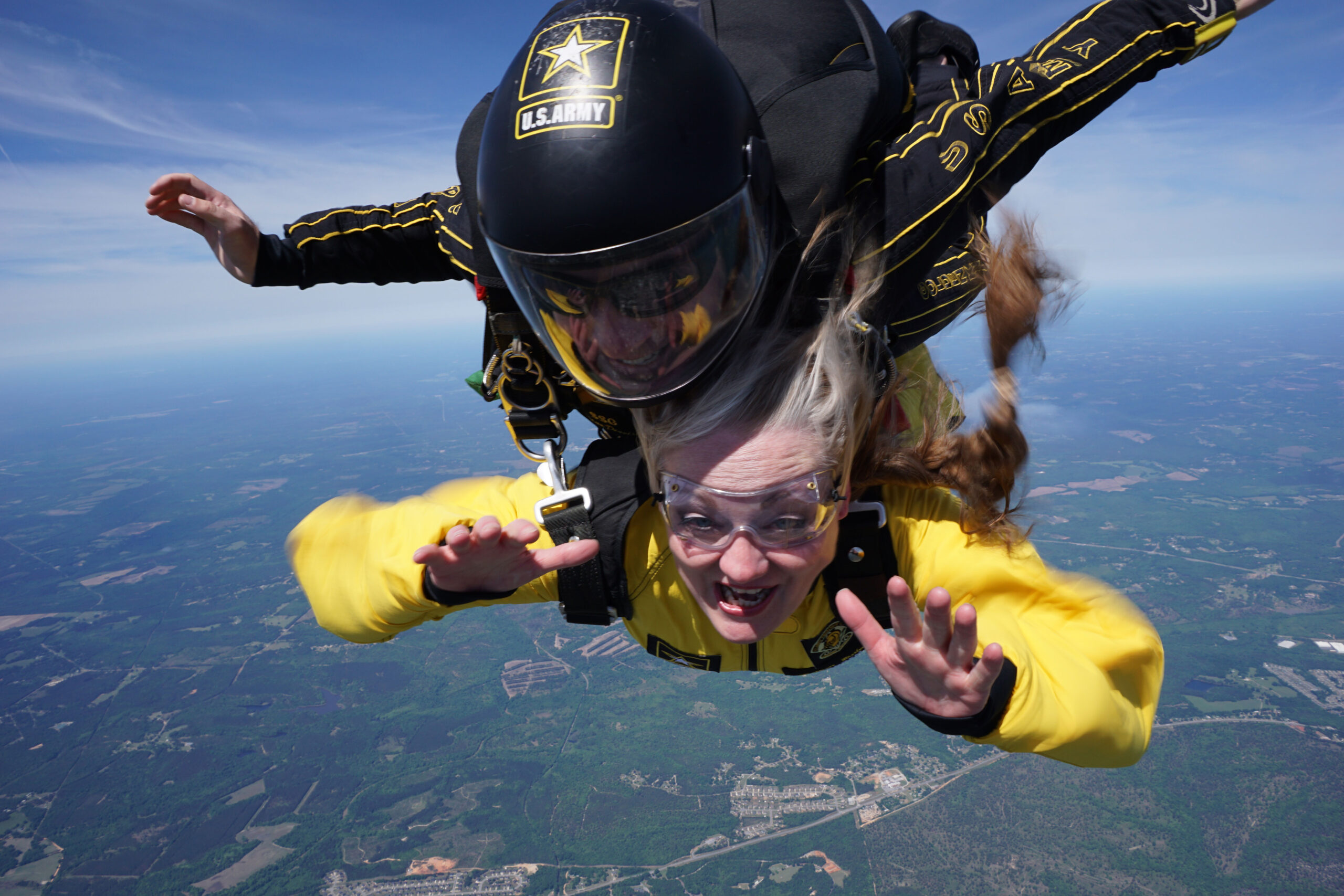 Mo in a tandem skydive with the Army Golden Knights